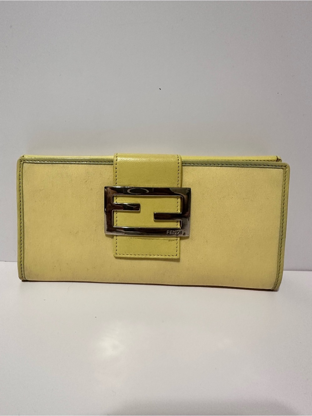 Fendi Yellow Leather Continental Wallet with Silver Turn-Lock